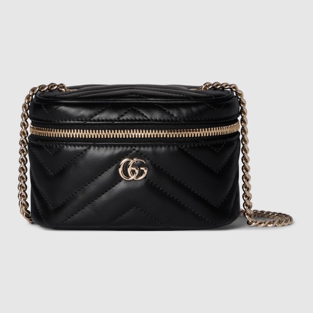 Gucci Black Chevron Crossbody Bag with Gold Chain